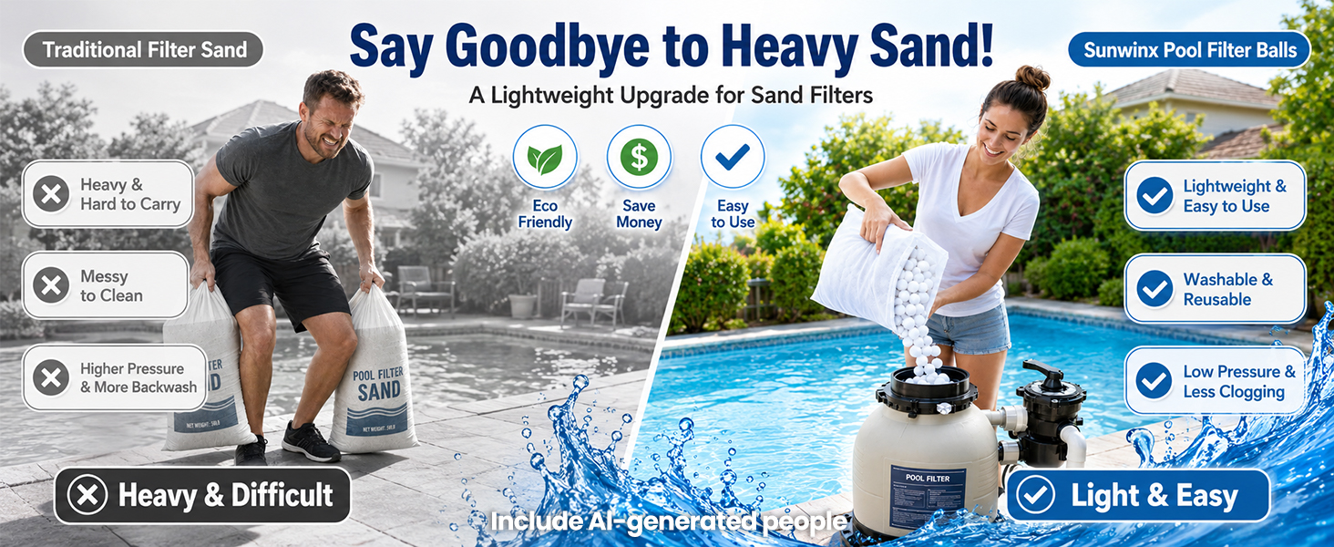 Sand filter balls removing impurities for odor-free swimming experience