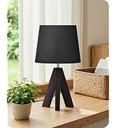 GOEBLESON Tripod Table Lamp, 14.6" Small Bedside Lamp, Modern Nightstand Lamp with Black Shade & ...