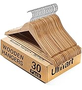 Ulimart Wooden Hangers - 30 Pack Solid Wood Clothes Hangers with Bar for Closet (Natural)