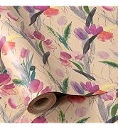 RUSPEPA Tulips Floral Wrapping Paper Roll, Watercolor Gift Wrap, Mini Roll Kraft Paper Roll for G...