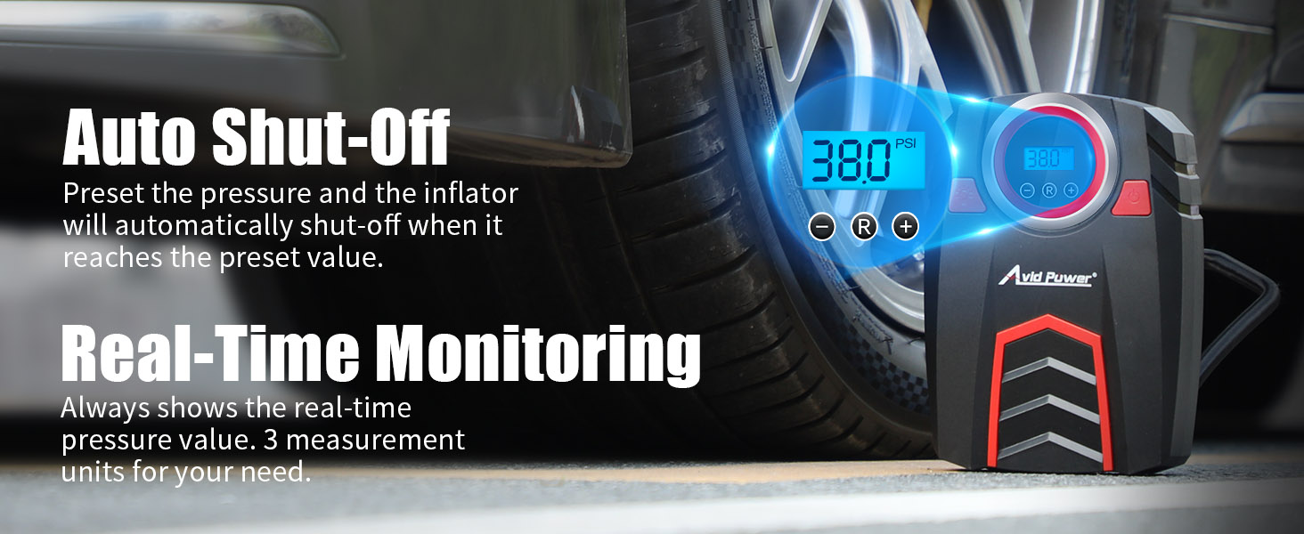 auto shut off tire inflator with real-time monitoring