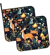 Fantasy Forest with Mushrooms Pot Holders Set of 2 Heat Resistant & Non Slip Potholders, Wild Dee...