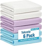 Tekswip Microfiber Cleaning Cloth for Glass Window and Car Screen | 6 Pack 15.5 x 15.5Inch White ...