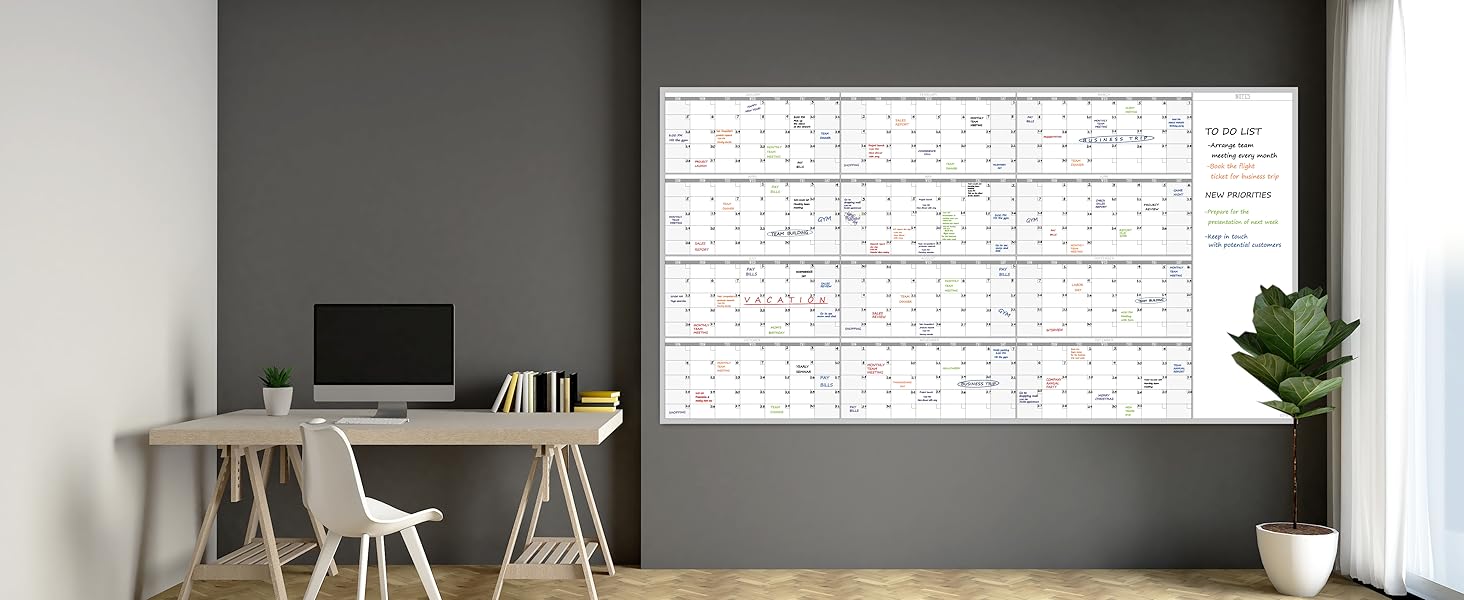 Large dry erase yearly wall calendar