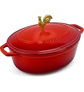 MÜELLERHOME 5.5 Quart Enameled Cast Iron Oval Dutch Oven, Rooster Knob, Heavy-Duty Cookware, Oven...