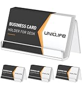 Uniclife 4 Pack Acrylic Business Card Holder for Desk, 3.5" x 1.9" x 2", Clear Horizontal Busines...