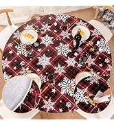 UMINEUX Round Fitted Vinyl Christmas Tablecloth with Elastic Edged & Flannel Backing, Waterproof ...