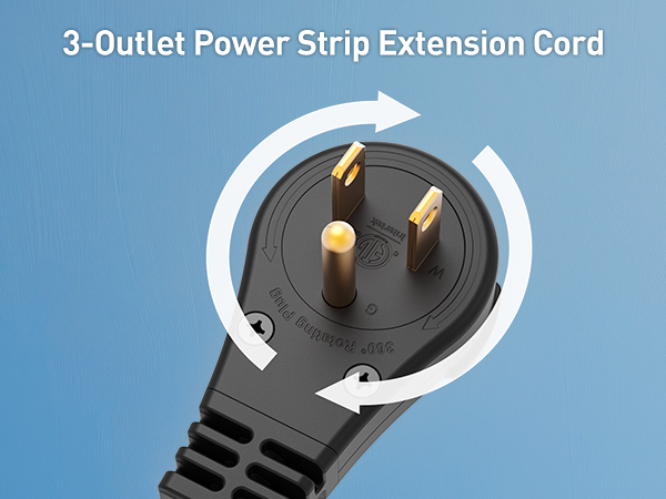 3-Outlet Short Power Strip Extension Cord