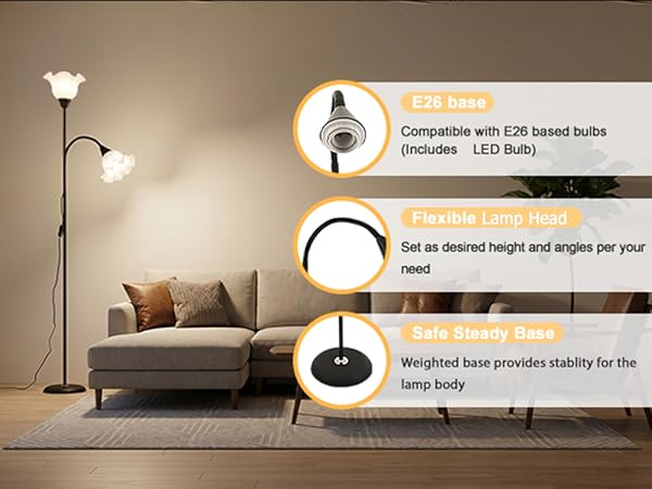 Short Floor Reading Lamps for living room with Adjustable Gooseneck Bendable