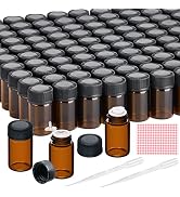 TUZAZO 100Packs Essential Oil Sample Bottles 2Ml Drams Amber Glass Vials with Caps, Orifice Reduc...
