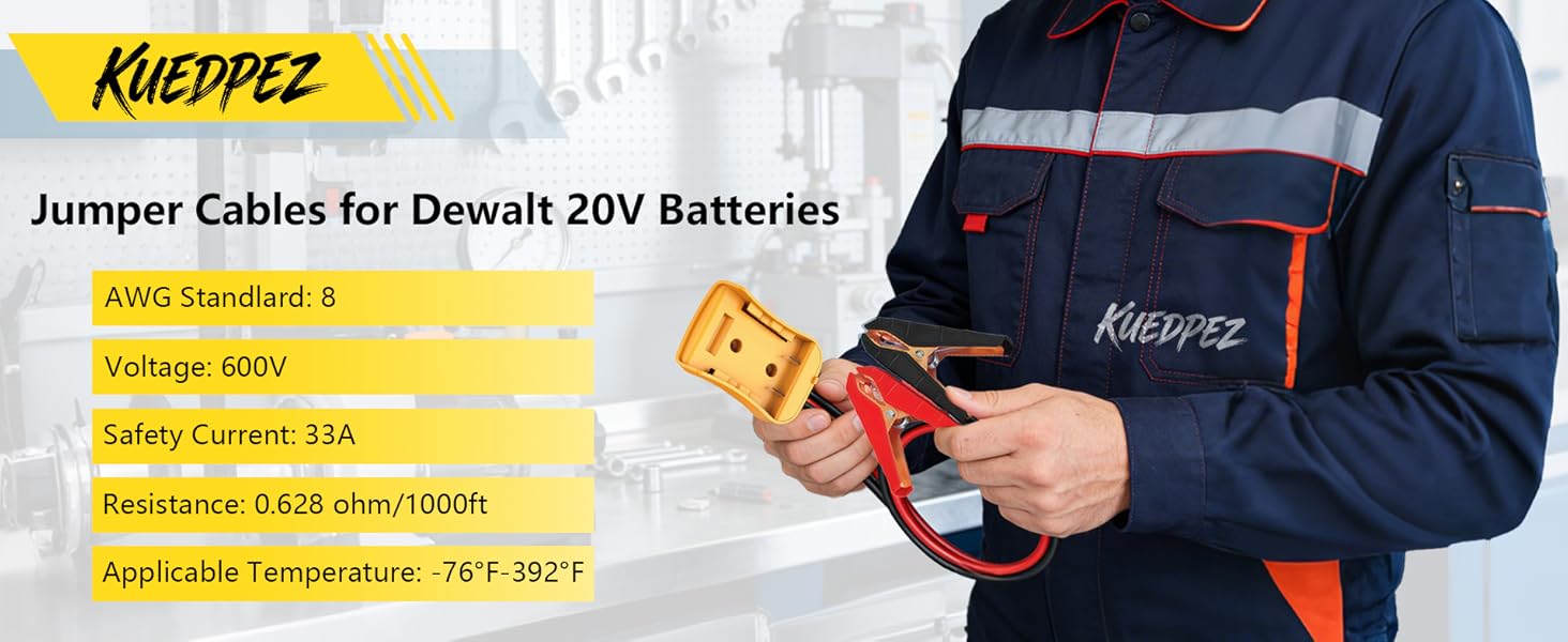 jumper cables for car with adapter compatible with dewalt; 18v battery jumper cables adapter