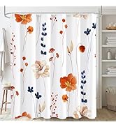 Gibelle Watercolor Floral Shower Curtain, Retro Orange Navy Flower Shower Curtain for Bathroom, M...