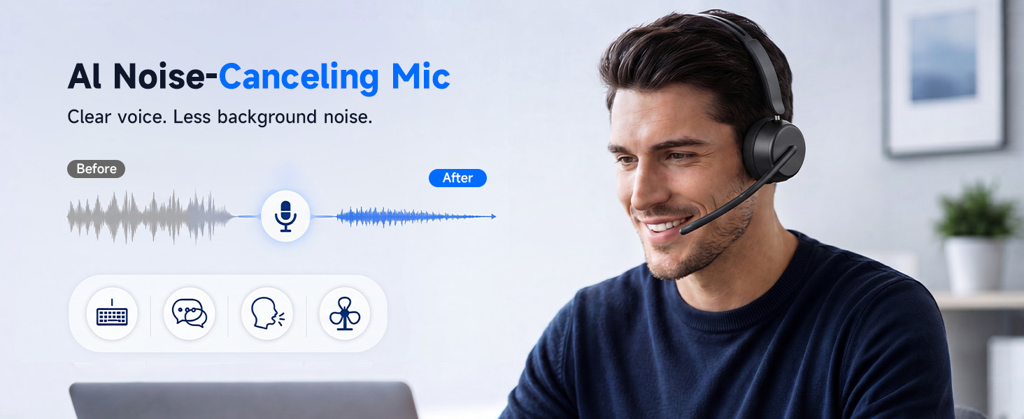 Wirless Headset with Mic for Work