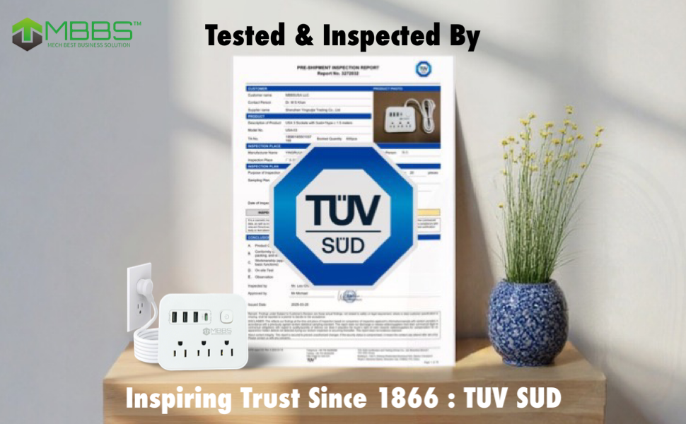 TÜV SÜD pre-shipment inspection report, confirming product testing and inspection