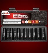 EPAuto 1/2-Inch Drive Metric Deep Impact Socket Set, Cr-V, 6 Points, 11 Sockets