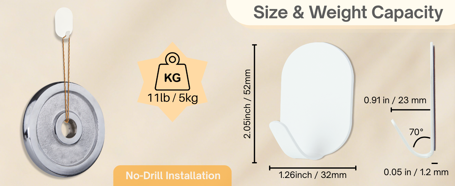 Size and weight capacity: 1.26inch/32mm wide, 2.05inch/52mm height, supports up to 11 lbs (5kg).