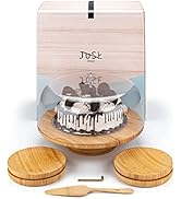 JUSK Design Bamboo Wood Cake Stand with Clear Acrylic Dome, 4 Dessert Plates, and Cake Server, Mu...