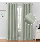 HOMEIDEAS 100% Sage Green Blackout Curtains for Bedroom Linen Curtains 84 Inch Length 2 Panels fo...