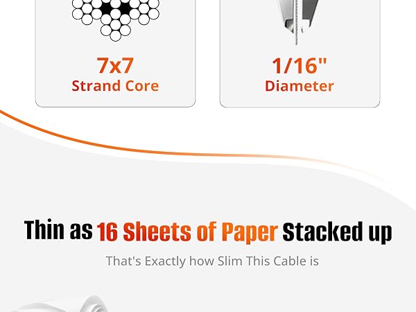 CHIWODA 1/16 inch wire rope has a diameter comparable to about 16 stacked sheets of paper.