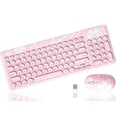 Mytrix Cute Sakura Pink Wireless Keyboard Mouse Combo, Retro Type-Writer Keys, 2.4G USB Slim Keyb...