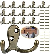 Homanu 14 Pack Coat Hooks, Heavy Duty Double Prong Coat Hooks Wall Mounted with 28 Screws, No Rus...