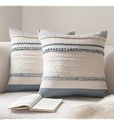 Cethom Boho Throw Pillow Covers 20x20 Inch Set of 2, Blue Textured Decorative Couch Pillow Cases ...