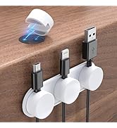 Xuuza Magnetic Cable Organizer, 4+1 Set, White, Wire Holders for Office Desk Laptop USB Charging ...