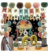 Vintage 60th Birthday Decorations for Women Men Back in 1966 Party Decor Banner Hanging Swirls Re...