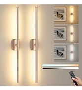 ONEWISH Battery Operated Wall Sconces Set of 2, 27.75" Rechargeable Wall Lights with Remote & Tim...