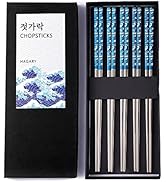 Hagary Blue Wave Chopsticks 5 Pairs Metal Chopsticks Reusable Designed In Korea Japanese Style St...