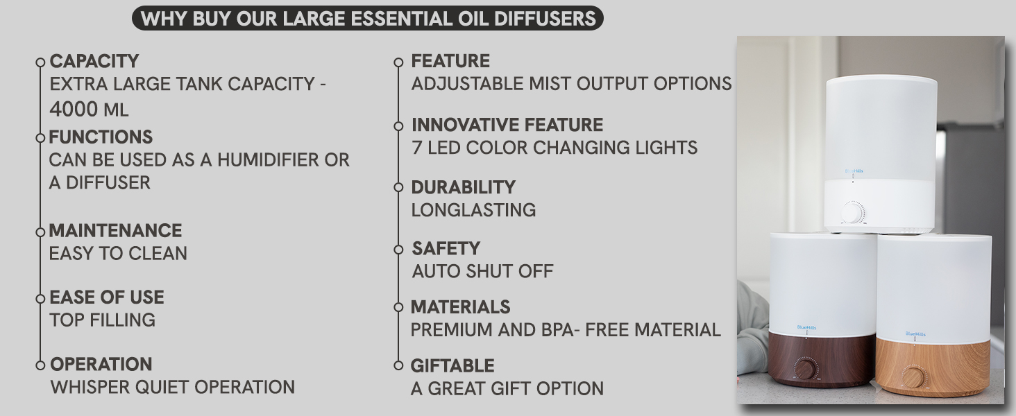 huge capacity diffuser with modern wood-grain finish for home décor and large room coverage