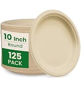 biocean 10 Inch Plates 125 Pack Heavy Duty Paper Plates, Eco Sug...