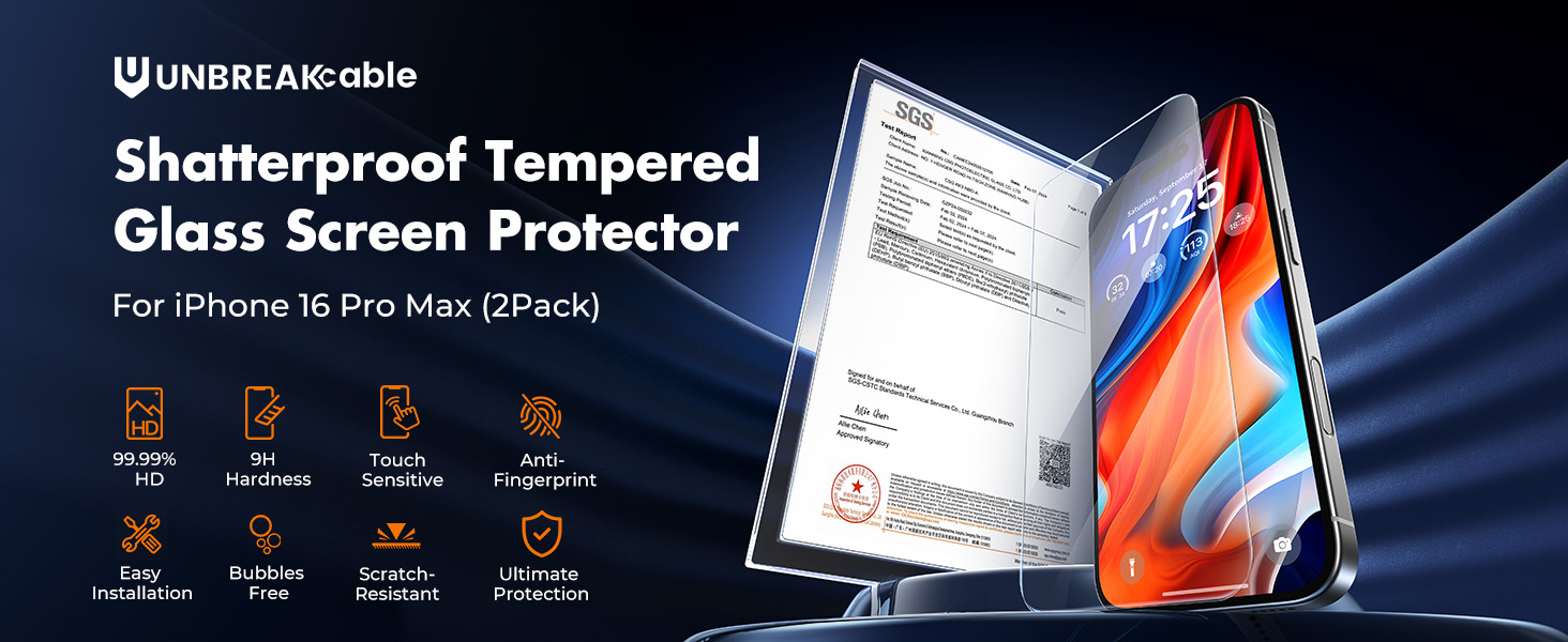 Tempered Glass Screen Protector for iPhone 16 Pro Max
