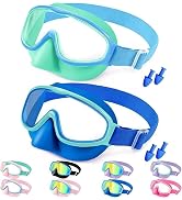 Vvinca Kids Swim Goggles with Nose Cover Comfort Fabric Strap, Wide View Diving Mask Anti-Fog/UV ...