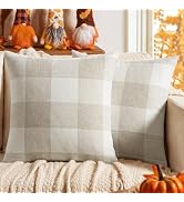 MIULEE Fall Plaid Pillow Covers 18x18 Cream White and White Pack of 2 | Buffalo Check Thanksgivin...
