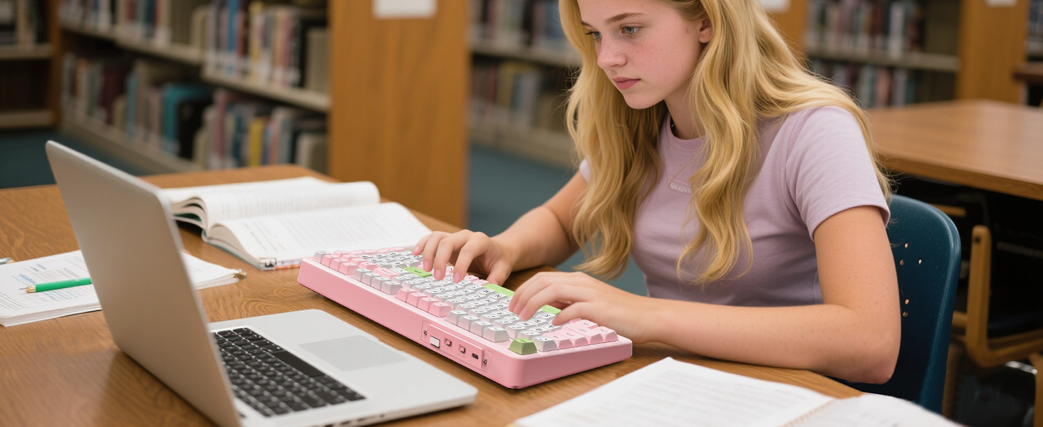 Pink cream mechanical keyboard for study