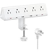 6.5 FT Desk Clamp Power Strip with 5 AC Outlets & 6 USB Ports PD 40W USB-C Fast Charging, 1250J S...