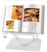 Foyucool Book Stand for Reading, Height Adjustable, Foldable Cookbook Holder, with 360° Swivel Ba...
