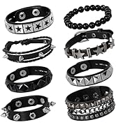 CXIIPOL 8 PCS Punk Rock Studded Leather Bracelets, Adjustable 80s Rock Concert Outfits for Men Wo...