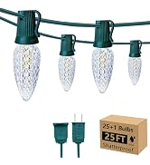 25FT C9 Christmas String Lights Outdoor, 25+1 LED Strawberry Christmas Lights on Connectable Gree...