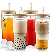 DWTS DANWEITESI Mason Jar with Lid and Straw,24 oz Iced Coffee Cup with Bamboo Lid and Straw,Boba...