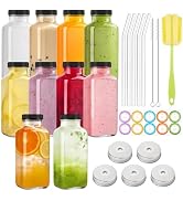 TUZAZO 10 Pack 8 Oz Glass Juice Bottles with Lids, Reusable Travel Drinking Jars Containers for J...