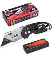 HAUTMEC Folding Utility Knife with 10-Pack SK2H Blades, Heavy-Duty Aluminum Alloy Box Cutter with...