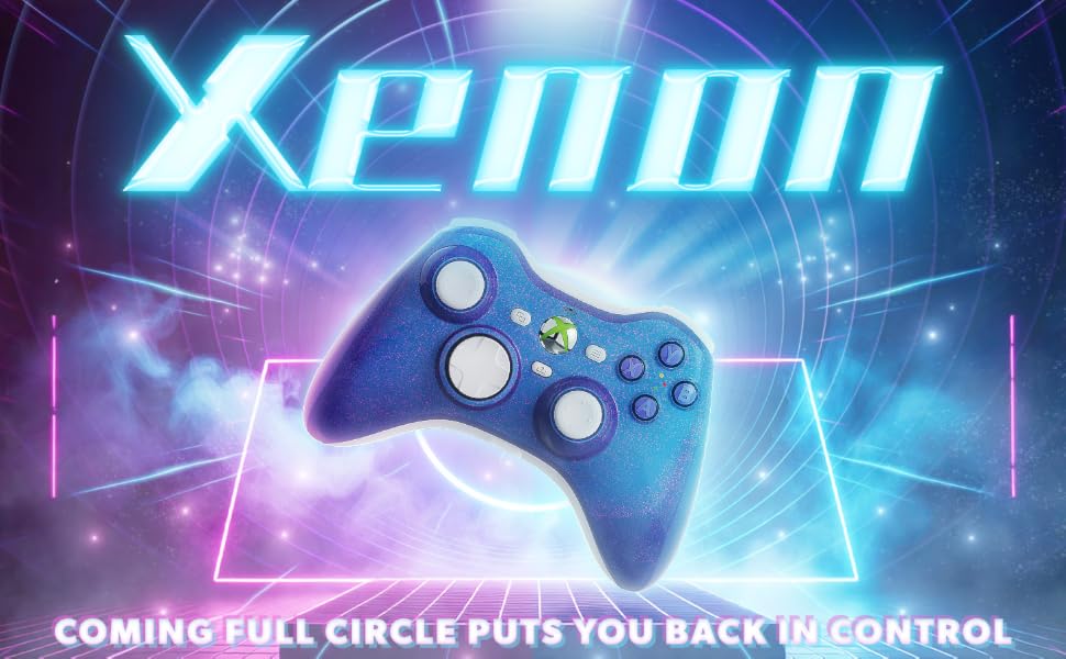 Xbox 360 Xenon controller with text saying coming full circle puts you back in control