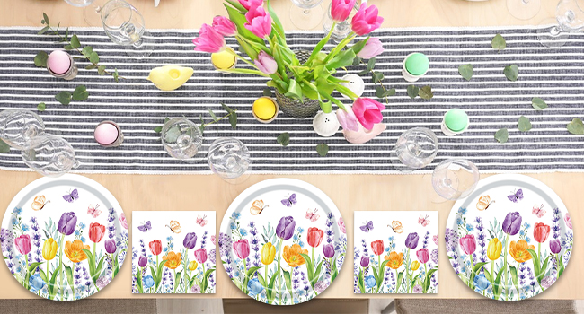 Spring Tulip Floral paper plates and napkins
