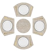 SHACOS Large Size Wedge Shape Placemats with Centerpiece Round Mat Set of 5 Round Table Place Mat...