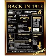 Framed 80th Birthday Decorations for Men Women,Classy Vintage Table Decor,1943 Birthday Gifts for...