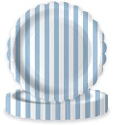 WRXVVTSV 50PCS Dusty Blue Stripe Scalloped Paper Plates 9 Inch Disposable Dinner Plates for Birth...