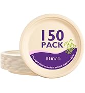 PACKINNO 10 Inch, 150 Pack Compostable Paper Plates Round Unbleached Brown Plates Made from Natur...