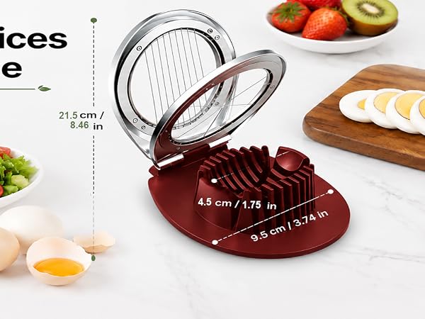 Egg slicer dimensions showing compact size for easy storage and convenient everyday kitchen use.